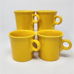 Set 4 Fiesta Ware Tom and Jerry Yellow Sunflower Coffee Mug With O Ring Handle